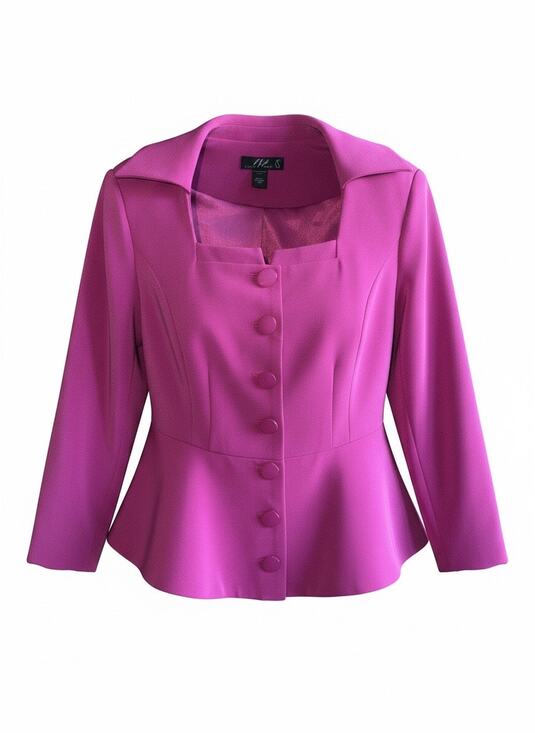 Midnight Velvet Jackets & Blazers - Midnight Velvet Fuchsia Peplum Blazer Jacket 18W Square Neck Covered Buttons